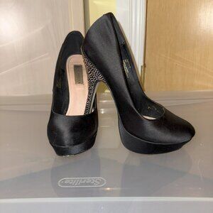 Elegant Black Satin Rhinestone Heels